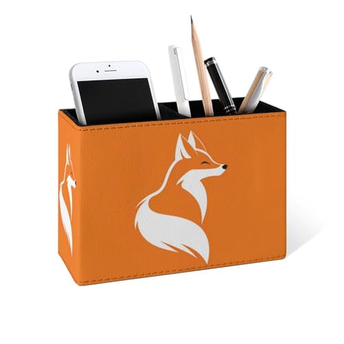Famame Simple Shape Fox Pencil Holder for Desk, Leather Desktop Container Pen Cup Storage Study Table Pen Organizer Makeup Brush Holder for Classroom Office Home - color: Simple Fox