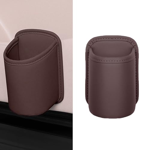 Car Door Cup Holder, Leather Clip On Backseat Pocket Beverage Holder, Waterproof Scratch-Resistant Vehicle Window Cup Holder, Multifunctional Storage for Water Cup Phone Change (Brown) - color: Brown