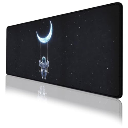 Moon Mouse Pad Astronaut Swing Night Large Desk Mat Waterproof Stitched Edges Rubber Base Non-Slip Deskmap Computer Keyboard Mat Office Computer Keyboard Laptop 31.5"x11.8" - color: Moon