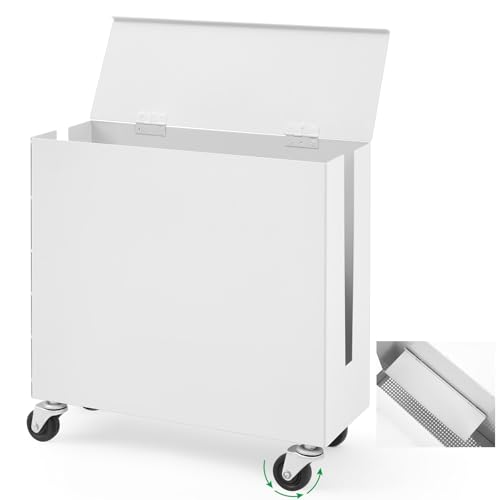 Briwooody Extra Large Cable Management Box with Caster Wheels Adjustable Cord Hider Box for Power Strip Metal Router Hider Organizer Surge Protector Storage Organizer for Office, Home(White) - color: White
