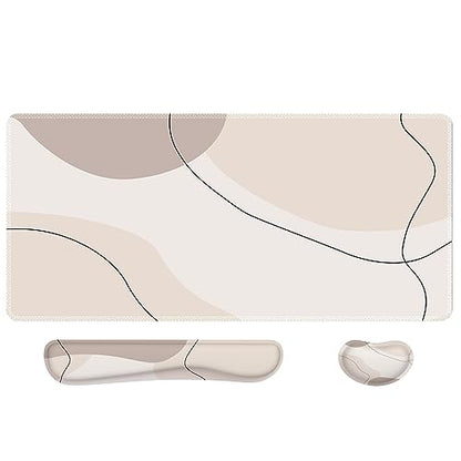 iCasso Extra Large Mouse Pad with Wrist Rest, 3in1 Big Full Desk Mousepad + Keyboard Wrist Rest+Mouse Wrist Rest, Easy Typing Pain Relief, Ergonomic XXL Ultra Thick Long Desk Mat (Brown Art) - color: Brown Art
