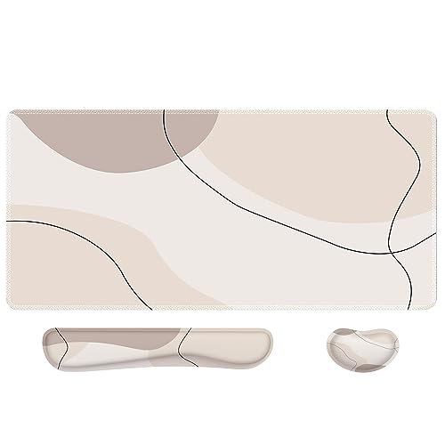 iCasso Extra Large Mouse Pad with Wrist Rest, 3in1 Big Full Desk Mousepad + Keyboard Wrist Rest+Mouse Wrist Rest, Easy Typing Pain Relief, Ergonomic XXL Ultra Thick Long Desk Mat (Brown Art) - color: Brown Art