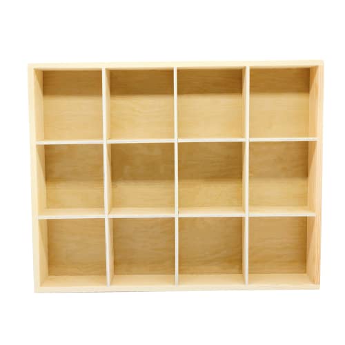1 Pcs 13.4''x10.6''x2'' Wooden Storage Divider Box Showcase Display Box Organization Tray Display Holder Tabletop Drawer with 12 Compartments for Home Craft Office Kitchen Storage - color: Natural Wood, size: 12 Compartments