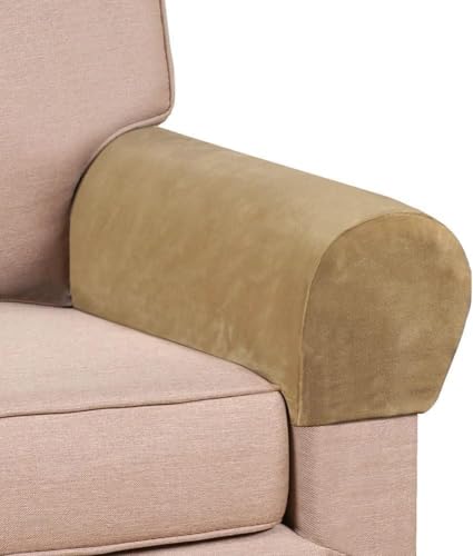 Soft Sofa Armrest Covers, Skin-Friendly Stretch Polyester Armrest Covers, Comfortable Scratch Resistant Sofa Armrest Cover for Square Armrest/Curved Armrest/Reclining Armrest, One Pair,Leather Brown - color: Leather Brown