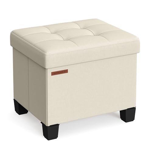 SONGMICS Storage Ottoman, Small Ottoman Foot Rest with Legs, 12.6 x 15.7 x 13.2 Inches Foot Stool, Load up to 660 lb, for Living Room, Bedroom, Dorm, Cream White ULSF012W01 - color: Cream White, size: 12.6"D x 15.7"W x 13.2"H