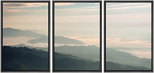 NWT Framed Canvas Print Wall Art Set Mountain Range Dawn Morning Landscape Nature Wilderness Photography Modern Art Realism Decorative Rustic for Living Room, Bedroom, Office - 16"x24"x3 Black - color: A02-2208-yuk26, size: 16" x 24" x 3 Panels BLACK