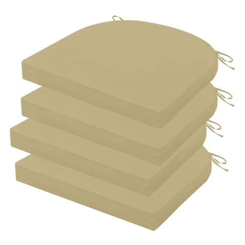 Outdoor Chair Cushions Set of 4, 17 x 16 Inch Patio Furniture Cushions, Water Resistant, Non-Slip Ties (Khaki) - color: 1 - Khaki, size: 17x16x2|4 Pack