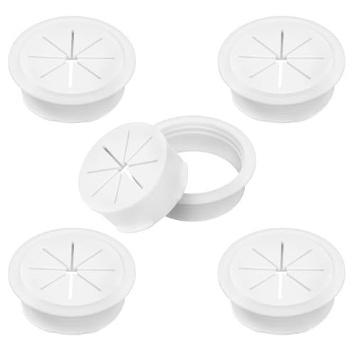 2" White Desk Grommet, JTemgle Flexible Cable Grommet Plastic Cable Hole Cover Wire Organizer Caps Desktop Cord Management for Home Office TV Stands Tabletops, 5 Pieces - color: White