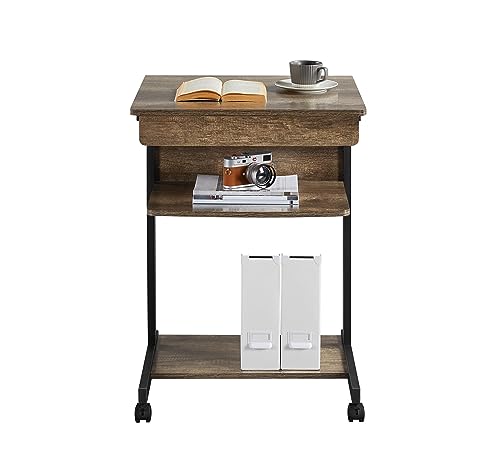 Yaheetech Small Rolling Computer Desk with Storage Drawer, Rolling Home Office Computer Desk with Keyboard Tray, Laptop Desk with Wheels and Drawer, Taupe Wood - color: Taupe Wood