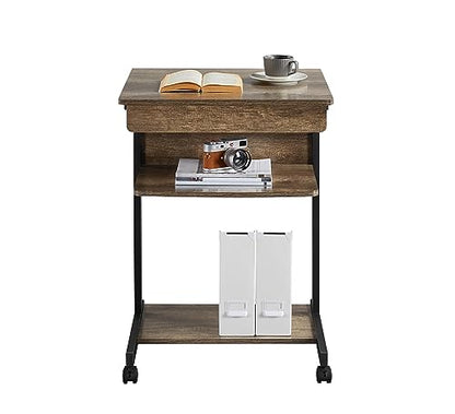 Yaheetech Small Rolling Computer Desk with Storage Drawer, Rolling Home Office Computer Desk with Keyboard Tray, Laptop Desk with Wheels and Drawer, Taupe Wood - color: Taupe Wood