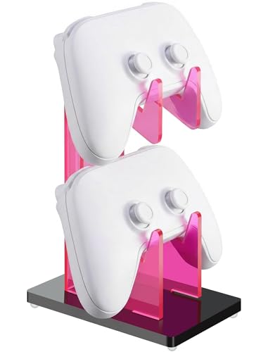 NiHome Rose Pink Acrylic 2-Tier Universal Game Controller Headset Holder Stand for PS5 Xbox ONE Switch Colorful Controller Stand Gaming Accessories Anti-Slip Stable Acrylic Clear Headphone Holder - size: Rose Pink 2-Tier
