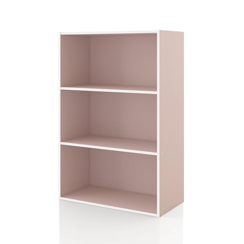 Homes: Inside + Out Apexa 3-Tier Cube Storage Organizer Shelves, Stackable Wood Bookcase Fits Cubby Bins for Organization, Dorm Teen Room Decor & Home Office, Light Pink - color: Light Pink, size: 3-tier