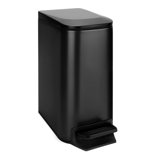 TIPGO Slim Bathroom Trash Can with Lid Soft Close, Step Pedal, 6 Liter / 1.6 Gallon Stainless Steel Garbage Can with Removable Inner Bucket, Anti-Fingerprint Finish (Matte Black) - color: Matte Black