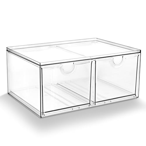 Prsildan Stackable Clear Makeup Organizer Acrylic Storage Drawers with 2 Drawers for Vanity Bathroom Office Desk Modular Drawer System for Cosmetics Jewelry Toiletries Home Organization - style: Style2-2Drawers