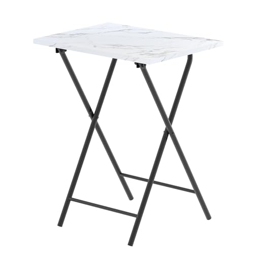 Folding TV Tray Table, Portable Foldable TV Dinner Tray on couch, Space-Saving Snack Serving Sofa Side Table, Easy to Fold Stable TV Trays for Living Room, Bedroom, Small Spaces (White Marble + Black) - color: White Marble + Black, size: 1 PCS