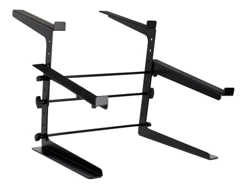 Rockville Rock2d2 Adjustable Dual Shelf DJ Controller Midi Keyboard Laptop Stand | Fits Laptops & MIDI Keyboards, Adjustable Width/Height/Depth, Steel Construction, Rubber Grip Pads, Non-Slip Feet