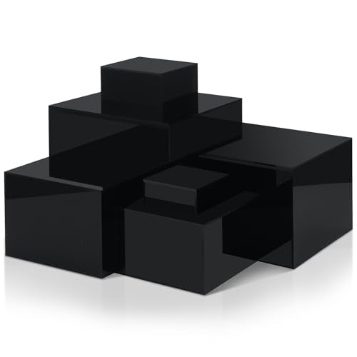 Geelin 6 Pack Acrylic Risers for Display Acrylic Cube Boxes Risers Display Stands with Hollow Bottoms Decorative Stand for Jewelry Candy Table Decor 6 Sizes(Black,3 to 8 Inch,Square) - color: Black, size: 3 to 8 Inch, style: Square