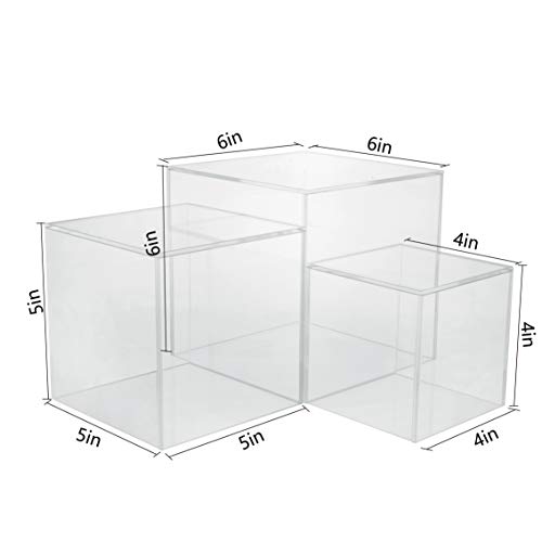 Red Co. Set of 3 Crystal Clear Acrylic Cube Display Nesting Riser Stands with Hollow Bottoms | Transparent - color: Clear, size: 4",5",6" - 1 Pack