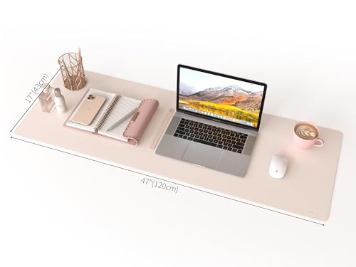 RENMTURE Dual-Sided Mouse Pad, Natural Cork & PU Leather Large Desk Pad for Office and Home Work, Desk Protector Non-Slip, Waterproof, Easy Clean (Apricot,47"x17") - color: Apricot, size: 47"x17"