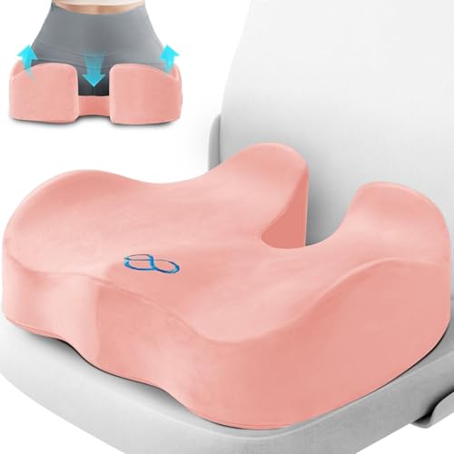 CushyOasis Seat Cushion, Chair Cushions, Office Chair Cushions, Anti-Slip Bottom & Removable Cover Tailbone Pain Relief Cushion, Memory Foam Seat Cushion for Office, Wheelchair, Car (Pink) - color: Pink, size: Large