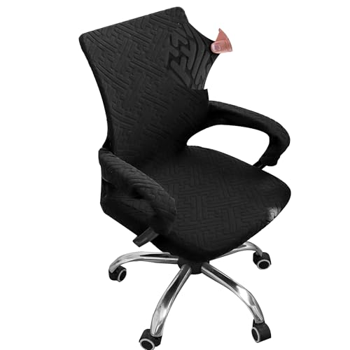 Black Office Chair Cover with Armrest Cover 18Inch Wide Stretch Jacquard Small Desk Computer Chair Covers with Long Zipper Arm Slipcovers Washable - color: Jacquard T-black, size: Small
