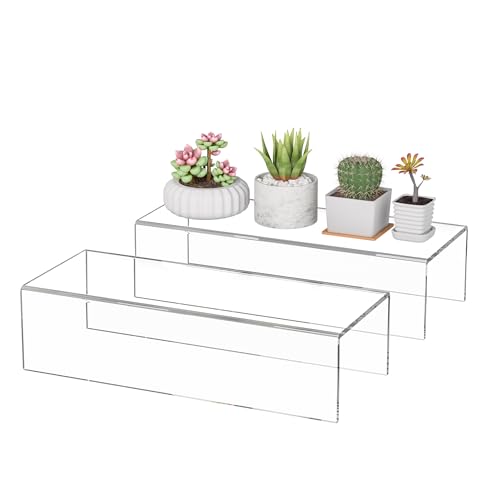 Sezanrpt Acrylic Shelf Riser 12x4.7x3 pack of 2, Desktop Rectangular Acrylic Tray Pedestal Stand for Funko Pop Figure, Bags, 12x4.7x3 Inch - color: Clear, size: 12x4.7x3 Inch