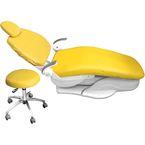 4Pcs/Set Dental Chair Covers, Dental PU Leather Unit, Waterproof PU Leather Protective Dental Full Chair Covers Elastic Stylish Dental Chair Seat Cover, Headrest Backrest Protector, (Color:Yellow) - color: Yellow