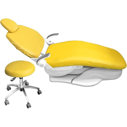4Pcs/Set Dental Chair Covers, Dental PU Leather Unit, Waterproof PU Leather Protective Dental Full Chair Covers Elastic Stylish Dental Chair Seat Cover, Headrest Backrest Protector, (Color:Yellow) - color: Yellow