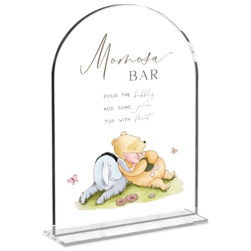 Cute Bear Baby Shower Sign Decor Arch Acrylic 5x7 Inch Sign 10 | Cute Bear Centerpieces Baby Shower & Event Gift Stations Dessert Table Decor - color: BMomosaBar