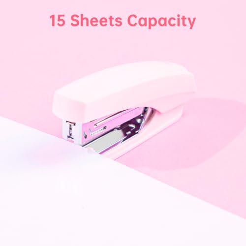 deli Office Supplies Set, Pink Desk Accessory Organizer Kit, Stapler Set, Rotating Multi-Functional Pen Holder, Tape Dispenser, Pens, Binder Clips, Sharpener, Scissor, Eraser, Pink Office Supplies - color: Pink