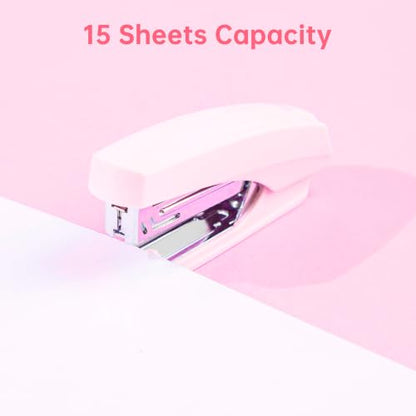 deli Office Supplies Set, Pink Desk Accessory Organizer Kit, Stapler Set, Rotating Multi-Functional Pen Holder, Tape Dispenser, Pens, Binder Clips, Sharpener, Scissor, Eraser, Pink Office Supplies - color: Pink