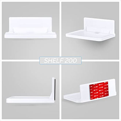 BRAINWAVZ 6.7" Adhesive Floating Wall Shelf for Small Speakers, Deco, Plants, Baby Monitors, Toys, Bathroom, Kitchen & More, Easy to Install, No Screws & Mess, 6.7” x 4.1 (SHELF200-White) - color: White