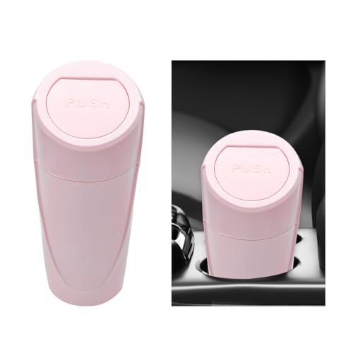 Car Trash Can Bin with Lid, Mini Vehicle Cup Holder Organizer Leakproof Garbage Bin, Waterproof Cup Type Trash Can Multi-Function Storage Container for RV Home Office (Pink) - color: Pink