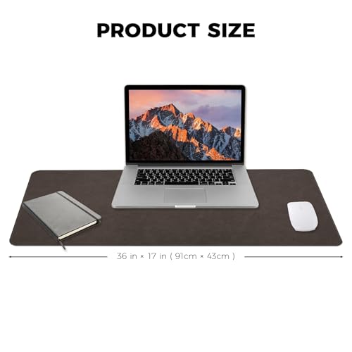 XLarge Gaming Desk Pad with Stitched Edges - 2mm Thickness Leather Mouse Mat, Non-Slip Base Writing Pad for Office Work/Home/Decor 36"x17" XL Dark Coffee - color: Dark Coffee, size: 36" x 17"