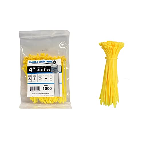 Kable Kontrol Yellow Zip Ties 4 Inch 1000 Pcs, 18 Lbs Tensile Strength, Self-locking Nylon Colored Cable Ties Wire Wraps for Indoor or Outdoor Use - color: Yellow, size: 4" - 18 Lbs - 1000 Pcs