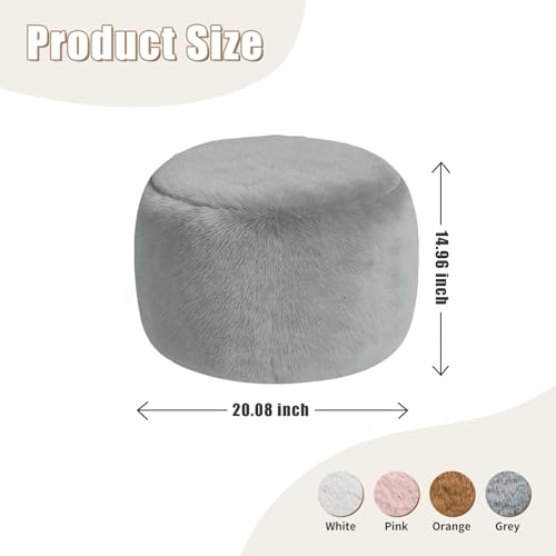 Round Stuffed Pouf Ottoman Foot Rest, Faux Fur Poufs with Memory Foam Filling, Ottomans for Living Room, Nursery, Dorm, Soft Foot Stool Ottoman for Couch, Perfect for Resting Your Feet (Grey, 20 Inch) - color: Grey, size: 20.1"D x 20.1"W x 15"H