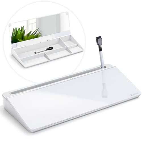 Varhomax Glass Desk Whiteboard with Built-in Mirror, Desktop Organizer Dry Erase White Board with Storage, to Do List Memo Notepad for Home Office and School Supplies - color: White With Mirror
