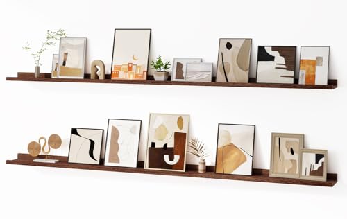 Floating Picture Ledge Shelves for Wall Set of 2, 72 Inches Picture Ledge Shelf with Long Large Nursery Book Shelf for Toys Storage Kids Bookshelf Wall Mounted Living Room Bedroom Decor Frames, Walnut - color: Picture Ledge Shelves,walnut, size: 72in