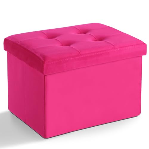 LINMAGCO Storage Ottoman Folding Foot Stool Velvet Foot Rest with Padded Modern Ottoman with Storage for Living Room Puppy Step Stool 17x13x13in(ROSEO) - color: Roseo(velvet), size: 13"D x 17"W x 13"H