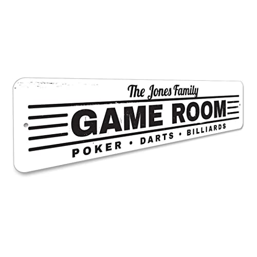 Game Room Sign, Family Name Sign, Custom Poker Darts Billiards Sign, Man Cave Aluminum Decor - 3" x 13" - size: 0) 3 x 13 Inches