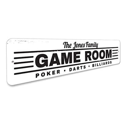 Game Room Sign, Family Name Sign, Custom Poker Darts Billiards Sign, Man Cave Aluminum Decor - 3" x 13" - size: 0) 3 x 13 Inches