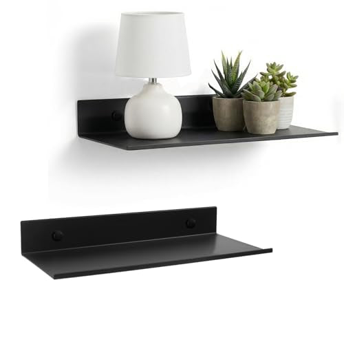 Z metnal Small Decor Shelves, Mini Floating Display Wall Shelf for Smart Speaker Collectables, Aluminum, Wall Mounted, Matt Black,12 x 5 inch,1ft Wide, 2 Pack - color: Black, size: 12 inch (2 Pack)