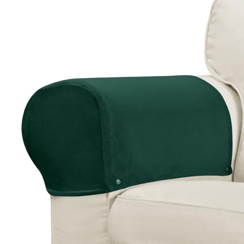 Velvet Armrest Covers for Chairs and Sofas Soft Stretch Couch Arm Cover Set of 2 Non Slip Sofa Armrest Slipcover Furniture Protector for Sofa, Couch, Armchair, Recliner, Green - color: Green