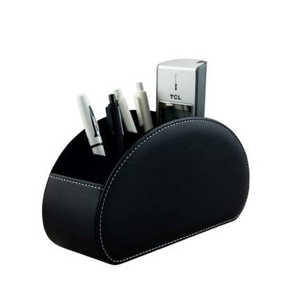Remote Control Holder Organizer - Table Desk Leather Control Storage with 5 Spacious Compartments (Black) - color: Black