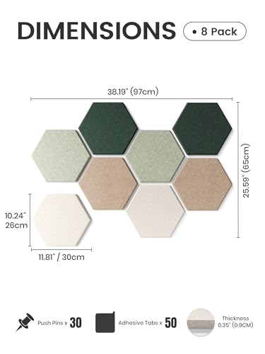 Fluxynara Hexagon Cork Board Alternative for Walls Decor-8-Pack Felt Bulletin Board Tiles,with 30 Pushpins,50 Adhesive Tabs for Office,Classrooms & Home Pin Board Felt Board-Nordic Moss - color: Nordic Moss, size: 8-Pack