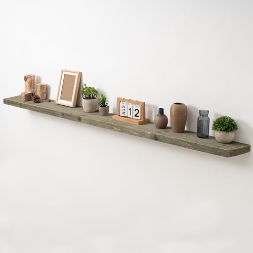 Acovy 72" Unfinished Solid Reclaimed Wood Floating Shelves, Rustic Heavy-Duty Wall Shelves, 8" Deep Floating Shelf for Living Room, Bathroom, Bedroom and Kitchen, Set of 1, Grey - color: Cement Grey, size: 72inches-1P
