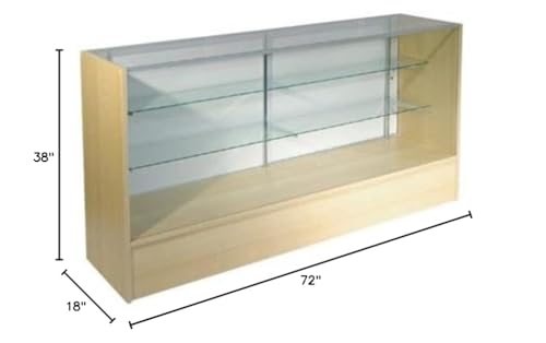 Only Hangers Full Vision Display Showcase with LED Lights, 72" Wide or 48" Wide- Available in Black, Maple, and White (Maple with LED Lights, 72") - color: Maple With Led Lights, size: 72"