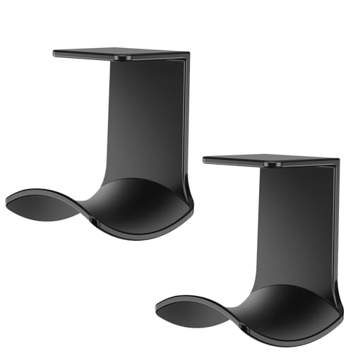 2-Pack Under Desk Headphone Hanger, Strong Adhesive Headset Holder Mount, Sticky Curved Hook Stand for PC Gaming Setup & Desk Organization, Universal Fit, Black - color: Black B(2 Pack)