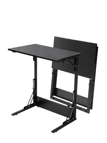 Upgraded 24" Folding C Shaped End Table, Small Sofa Side Laptop Desk, Couch TV Tray Table for Living Room, Bedroom (2, Black) - color: Black, size: set of 2