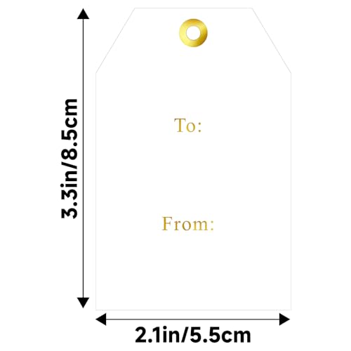 G2PLUS to and from Tags - 100Pcs Gift Tags with String, 3.3x2.2 in White Paper Name Tag, Foil Gold Party Favors Hangtag for Birthday, Wedding, Christmas - style: Gold To From